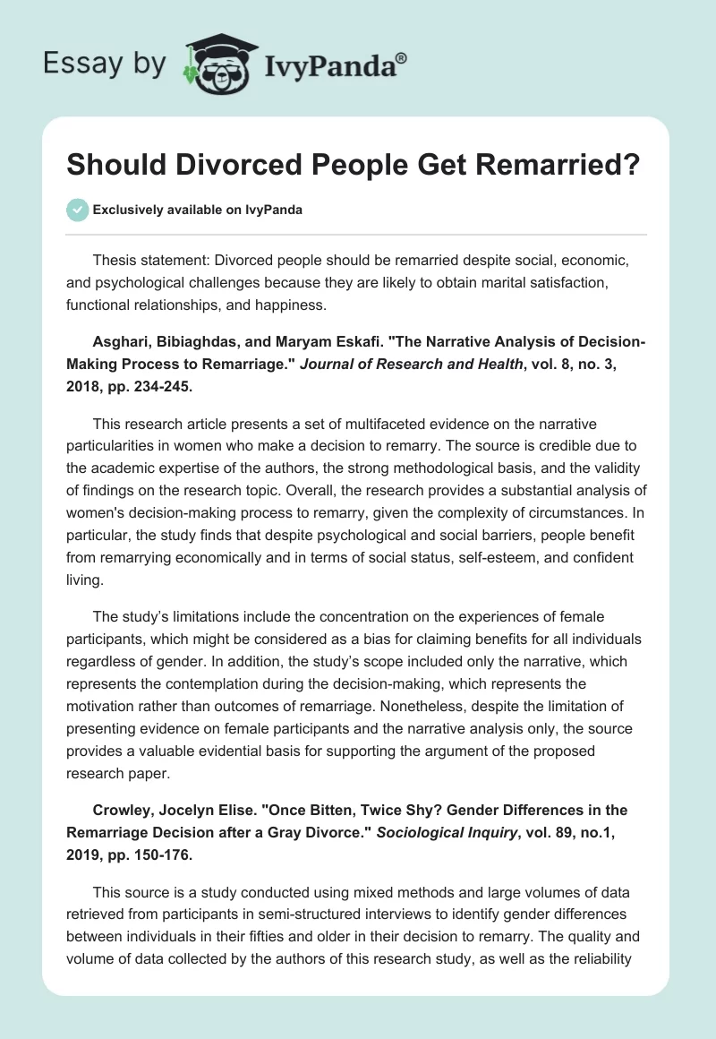 Should Divorced People Get Remarried?. Page 1