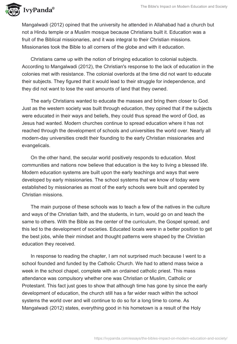 The Bible's Impact on Modern Education and Society. Page 2