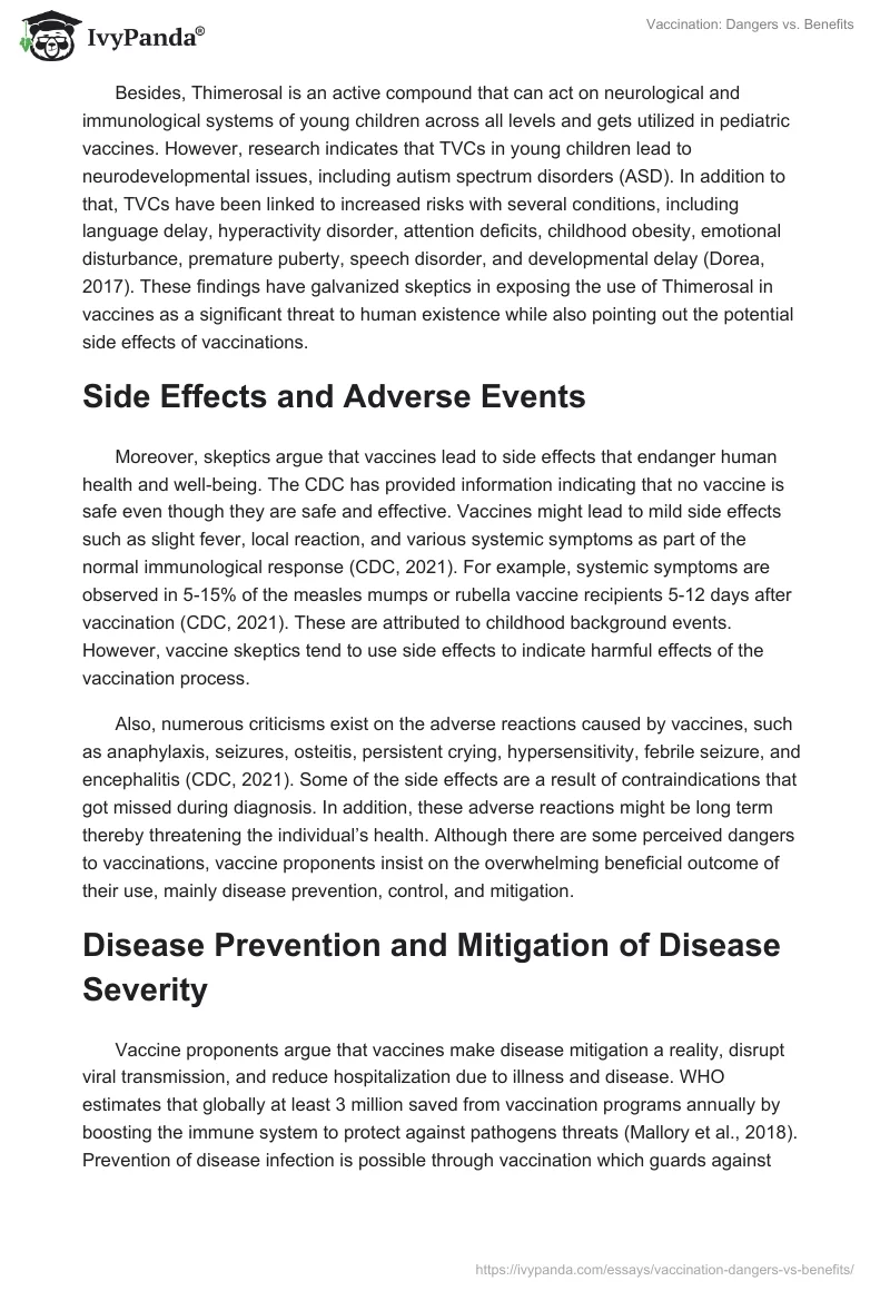 Vaccination: Dangers vs. Benefits. Page 2