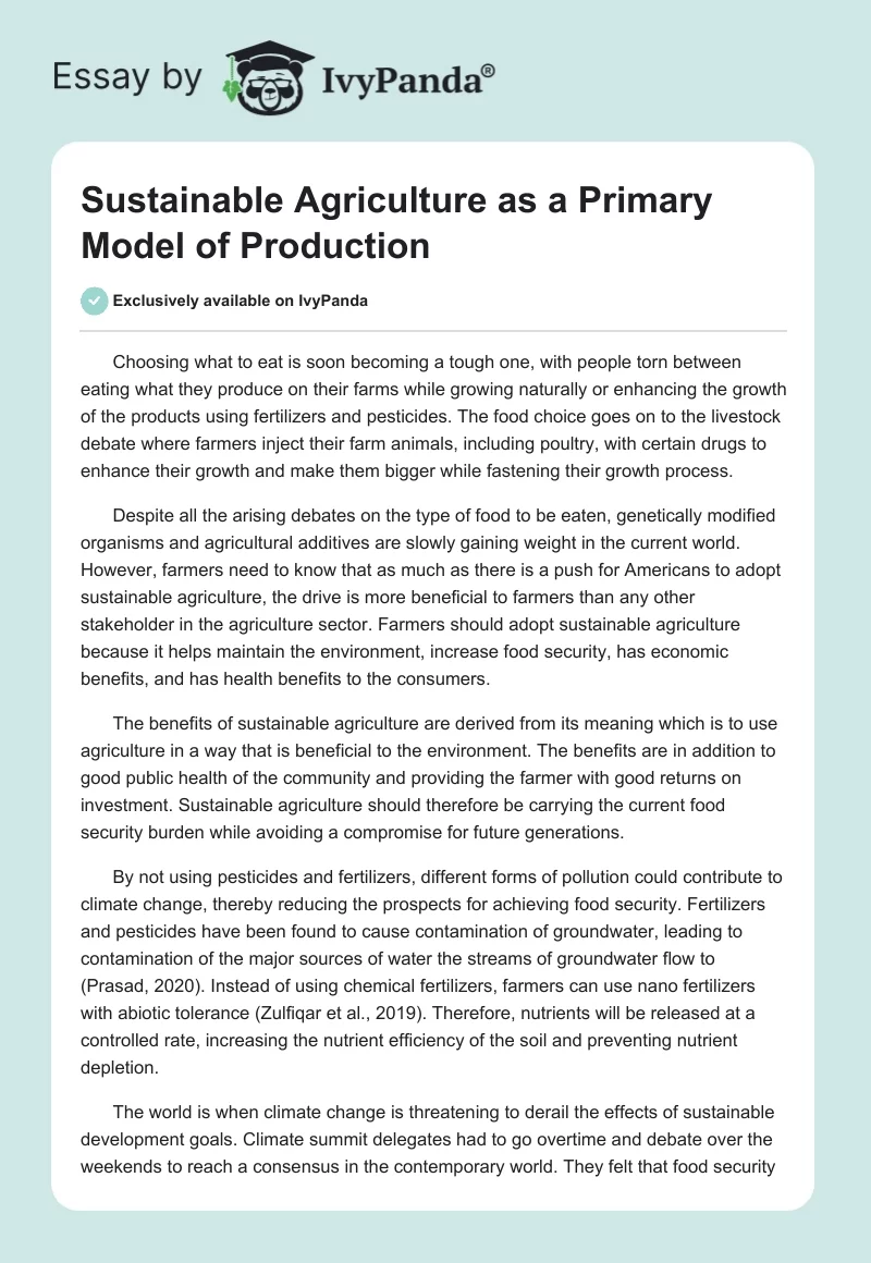 Sustainable Agriculture as a Primary Model of Production. Page 1