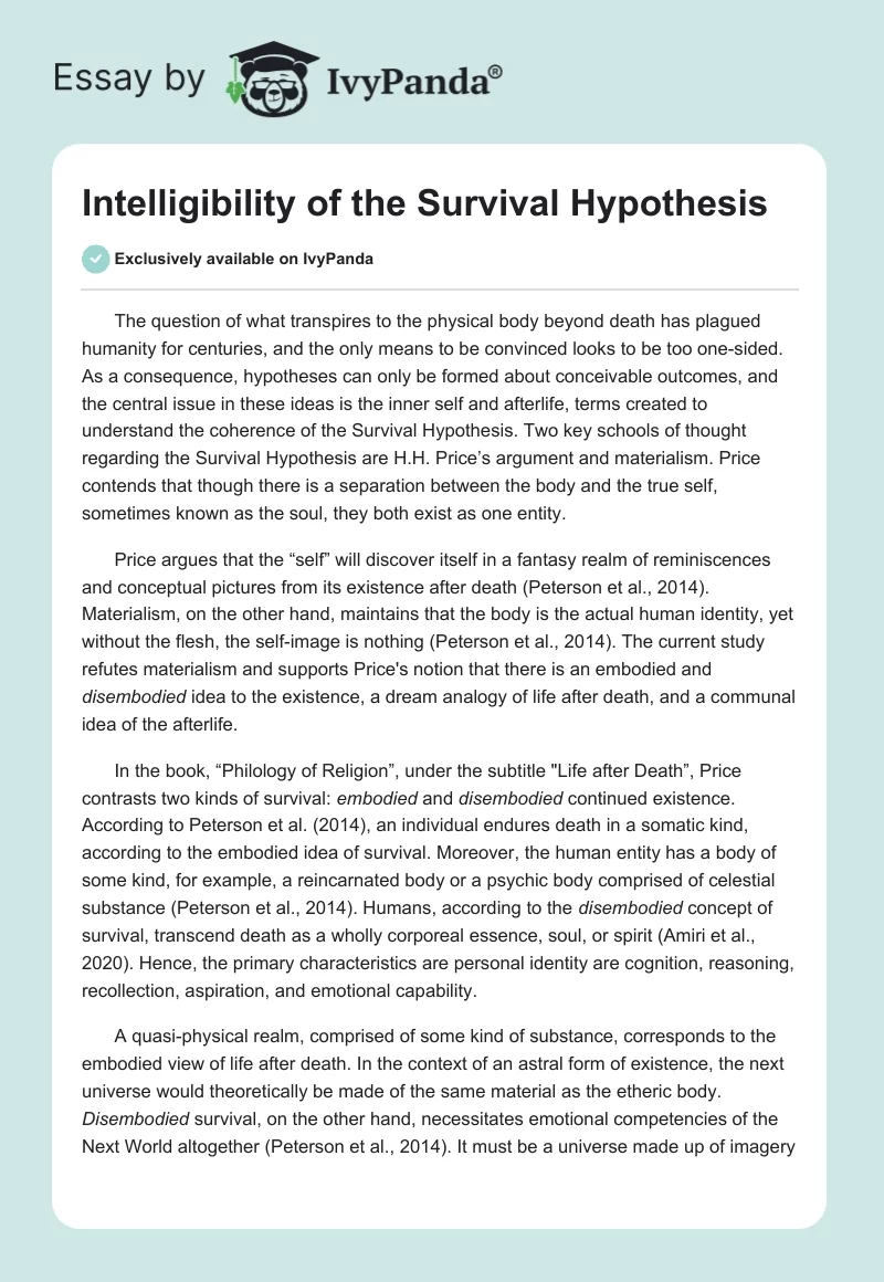 Intelligibility of the Survival Hypothesis. Page 1