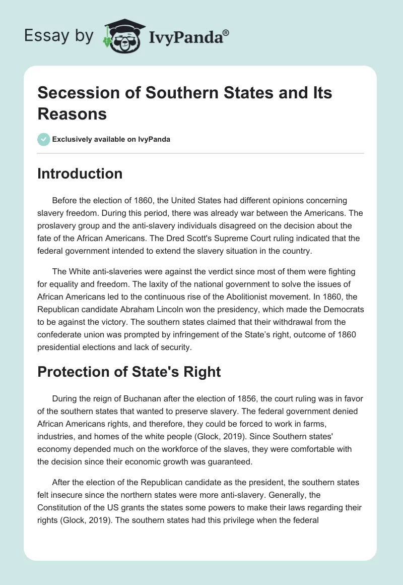 Secession of Southern States and Its Reasons. Page 1