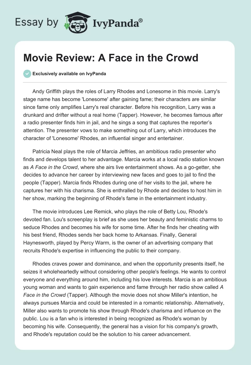 Movie Review: A Face in the Crowd. Page 1