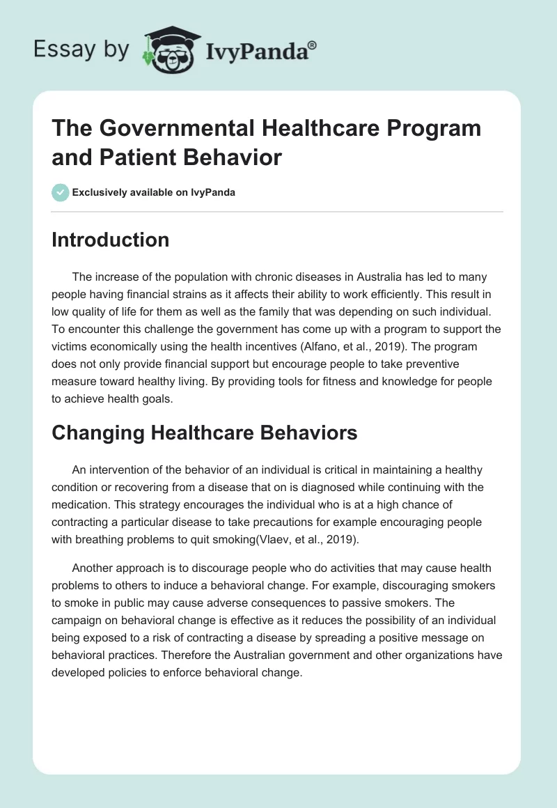 The Governmental Healthcare Program and Patient Behavior. Page 1