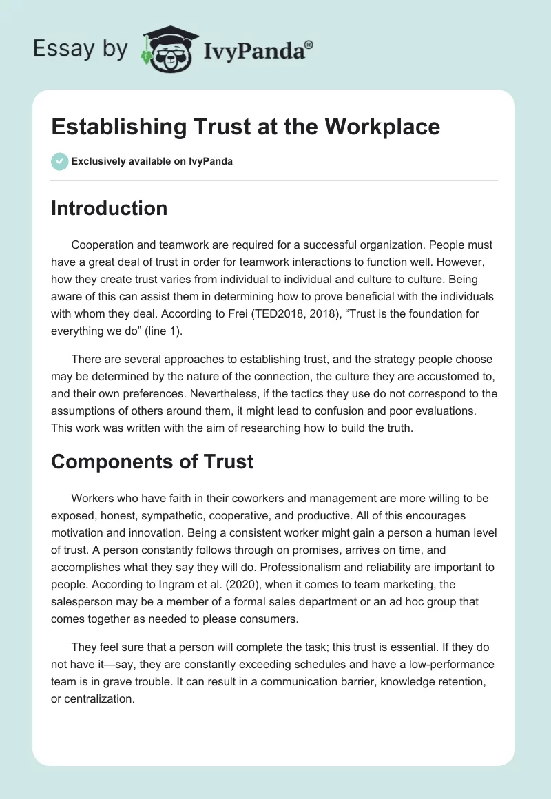 Establishing Trust at the Workplace. Page 1
