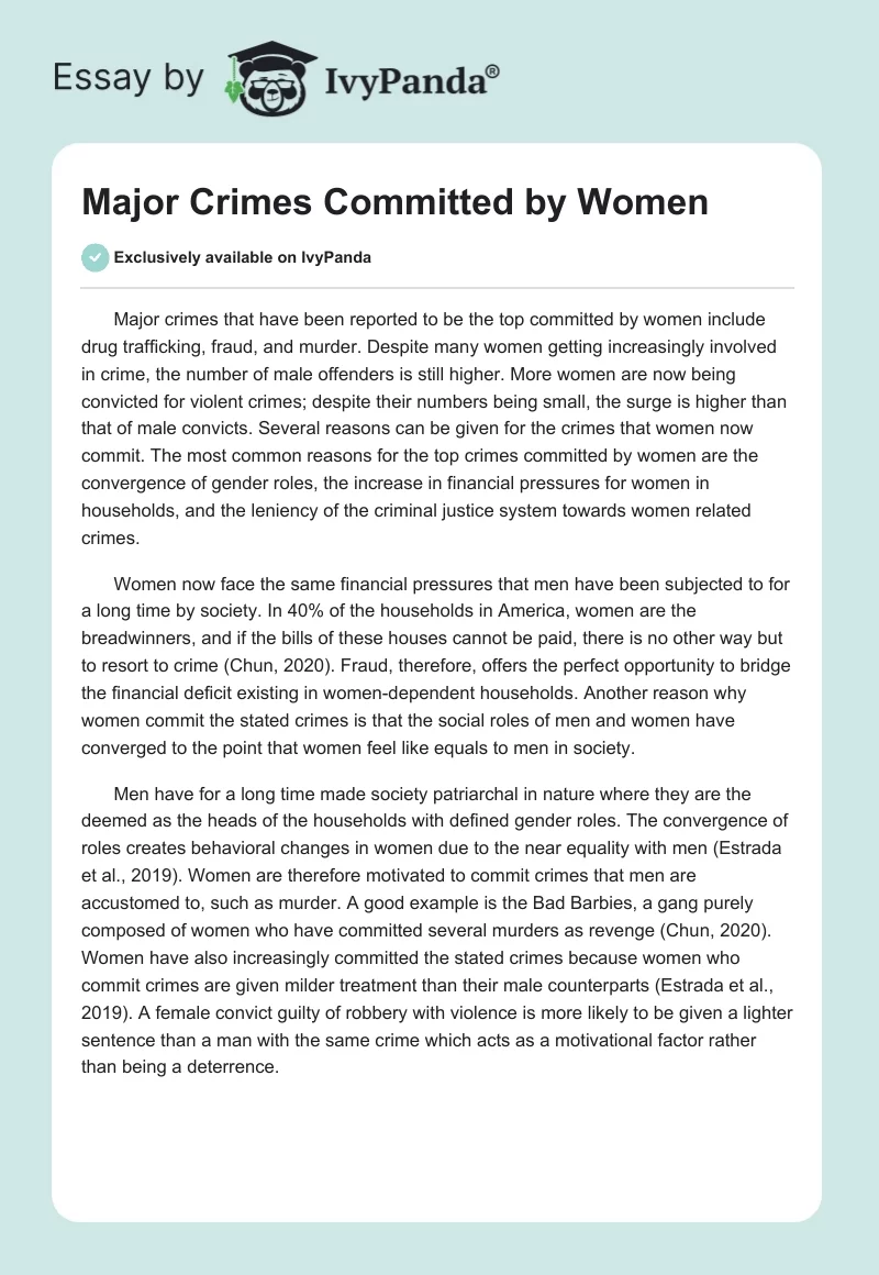 Major Crimes Committed by Women. Page 1