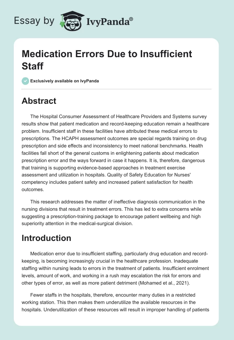 Medication Errors Due to Insufficient Staff. Page 1