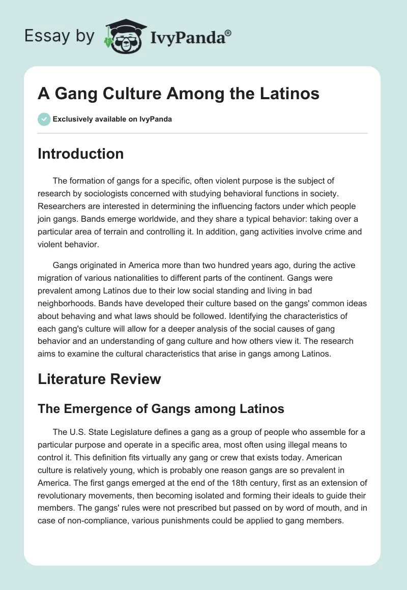 A Gang Culture Among the Latinos. Page 1