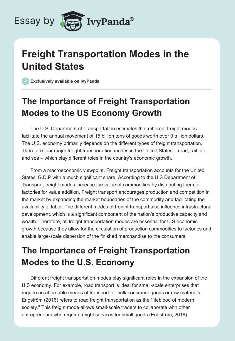Freight Transportation Modes in the United States. Page 1