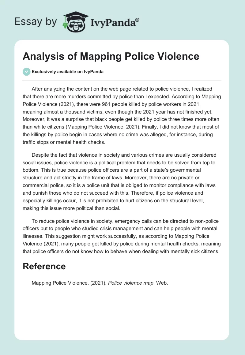 Analysis of Mapping Police Violence. Page 1