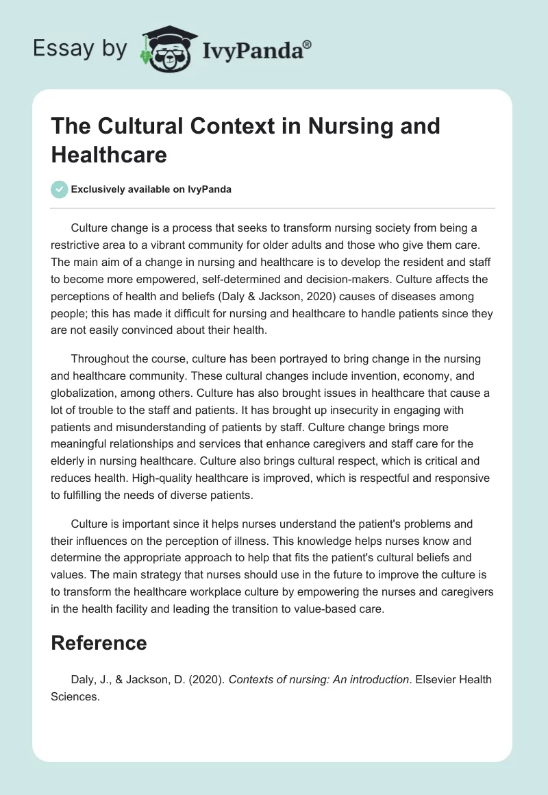 The Cultural Context in Nursing and Healthcare. Page 1