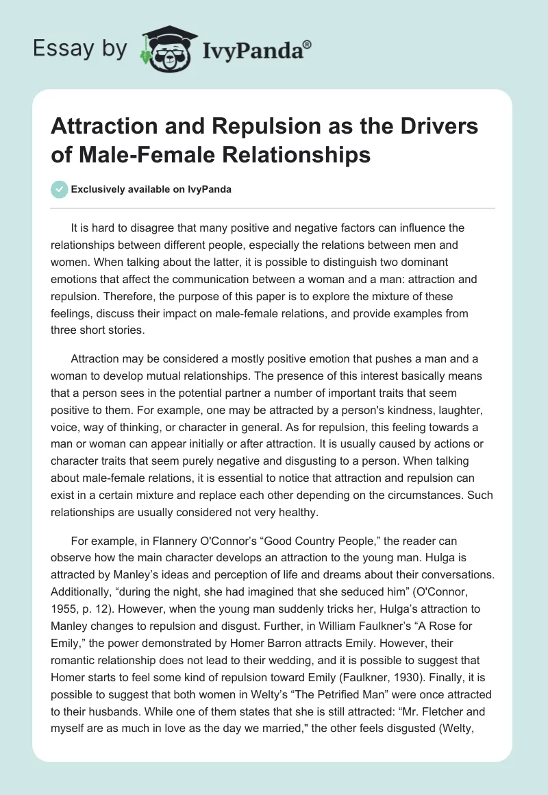 Attraction and Repulsion as the Drivers of Male-Female Relationships. Page 1