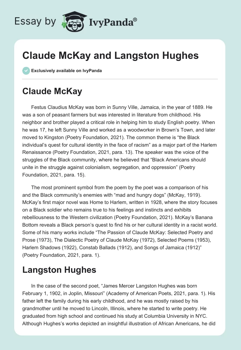 Claude McKay and Langston Hughes. Page 1