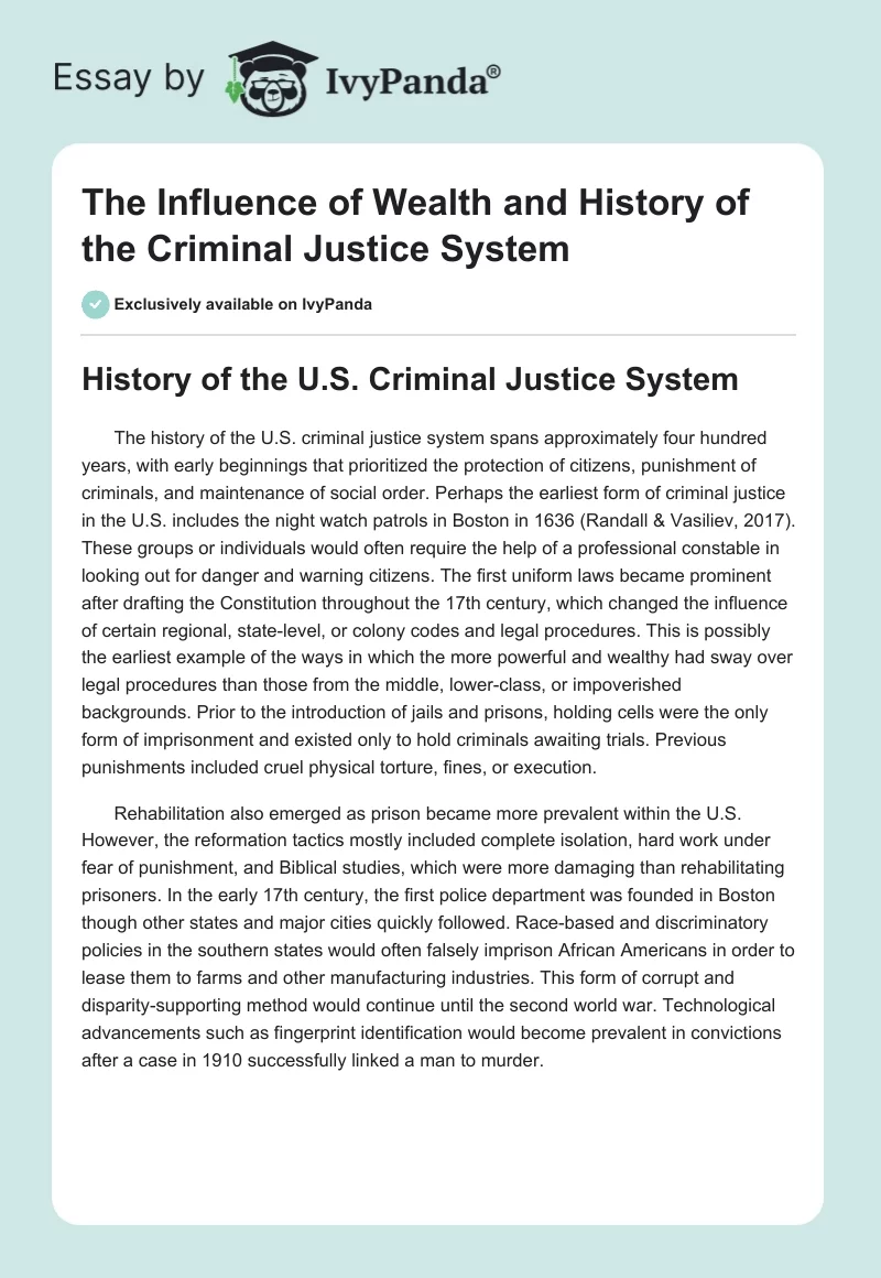 The Influence of Wealth and History of the Criminal Justice System. Page 1