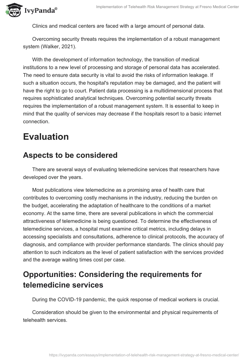 Implementation of Telehealth Risk Management Strategy at Fresno Medical Center. Page 3