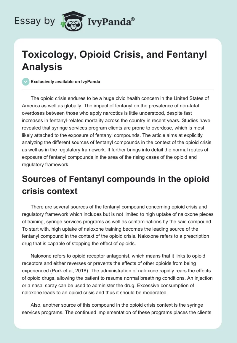 Toxicology, Opioid Crisis, and Fentanyl Analysis. Page 1