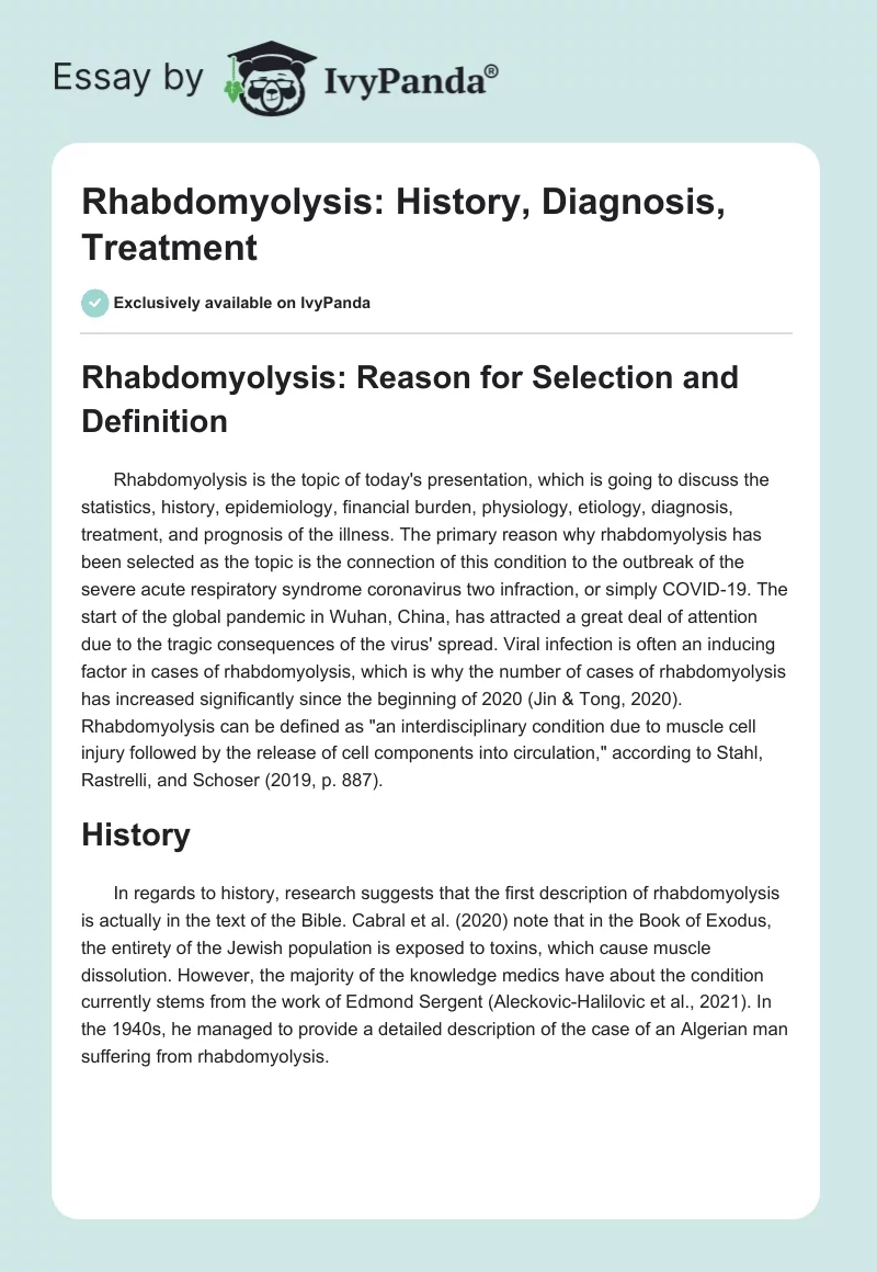 Rhabdomyolysis: History, Diagnosis, Treatment. Page 1