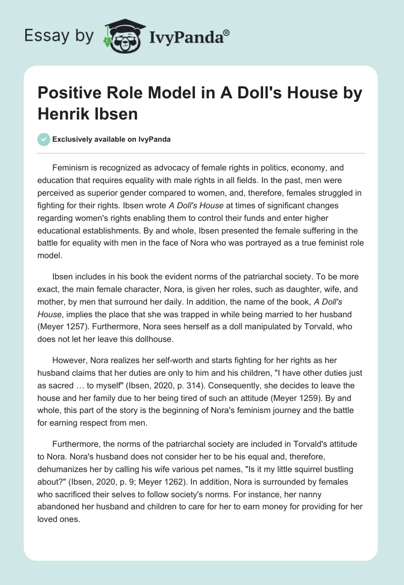 Positive Role Model in "A Doll's House" by Henrik Ibsen. Page 1