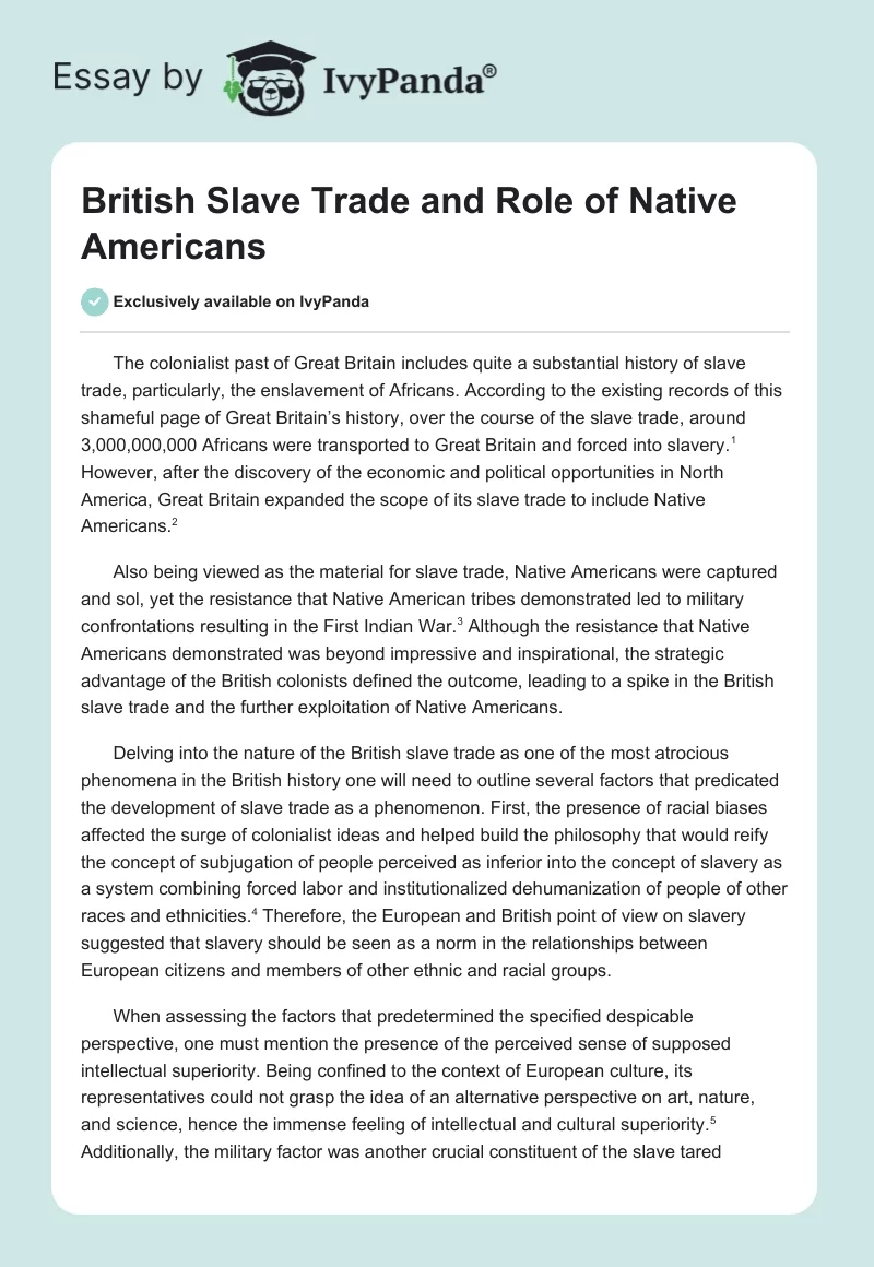 British Slave Trade and Role of Native Americans. Page 1