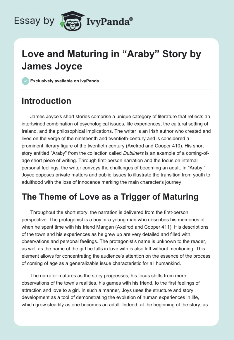 Love and Maturing in “Araby” Story by James Joyce. Page 1