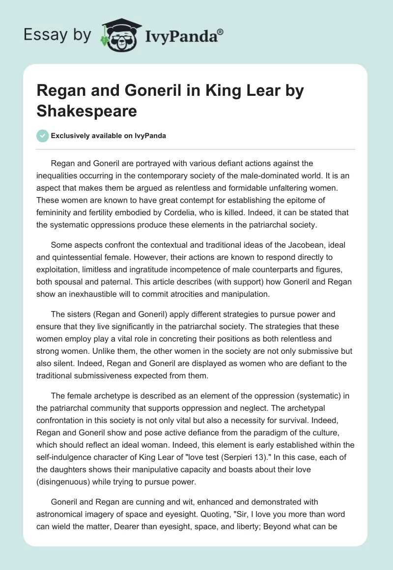 Regan and Goneril in "King Lear" by Shakespeare. Page 1