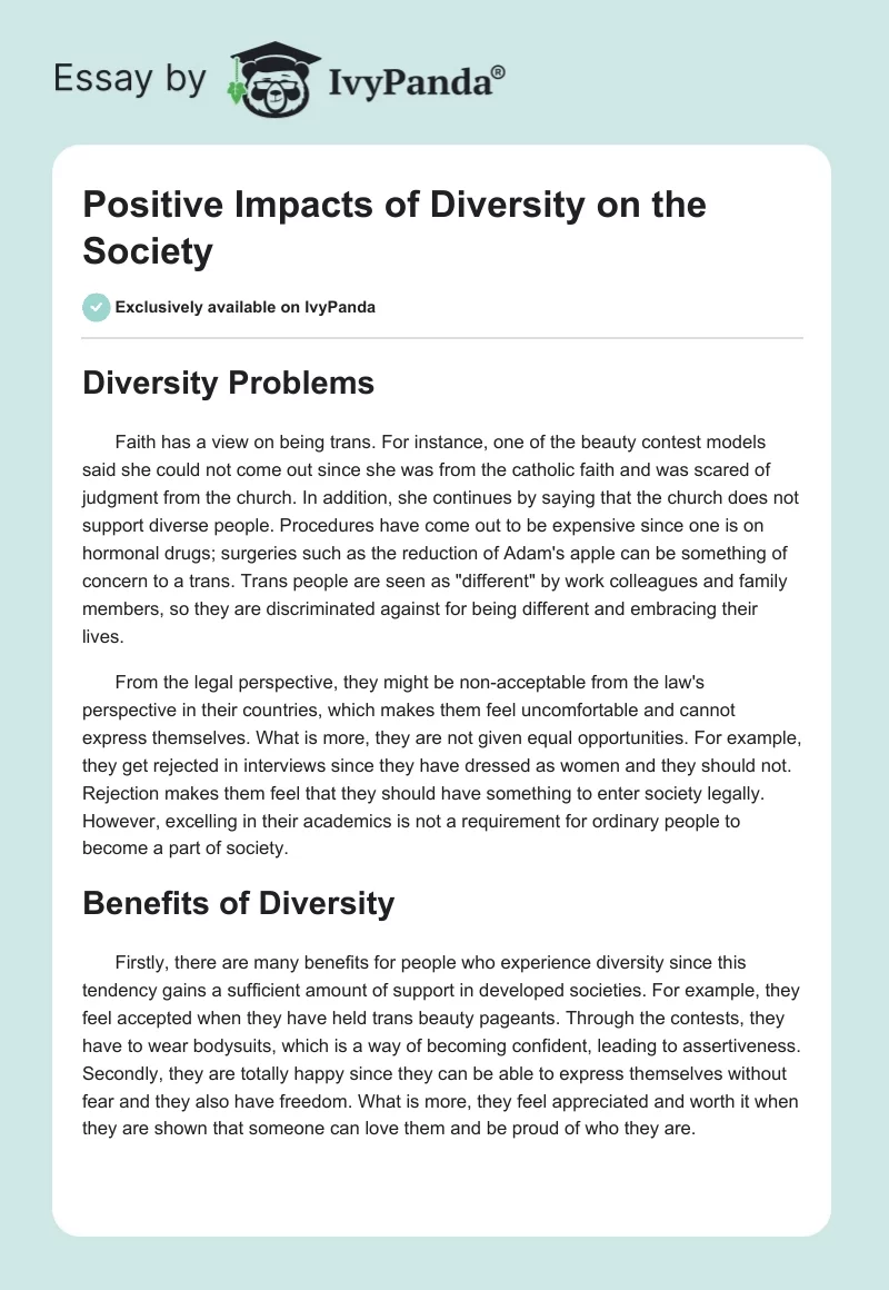 Positive Impacts of Diversity on the Society. Page 1