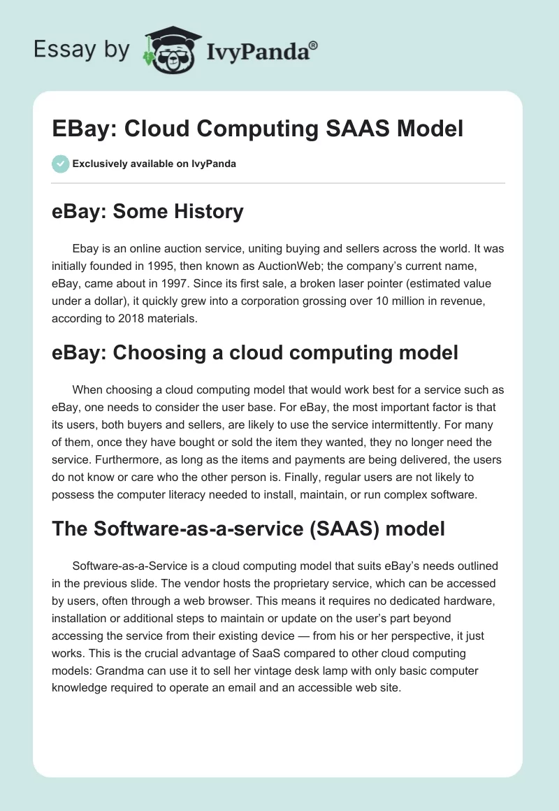 EBay: Cloud Computing SAAS Model. Page 1