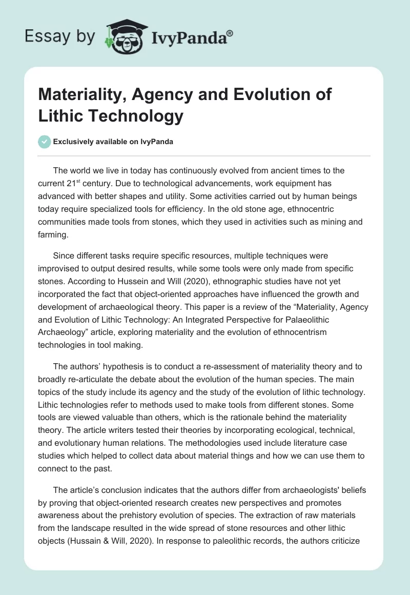 Materiality, Agency and Evolution of Lithic Technology. Page 1