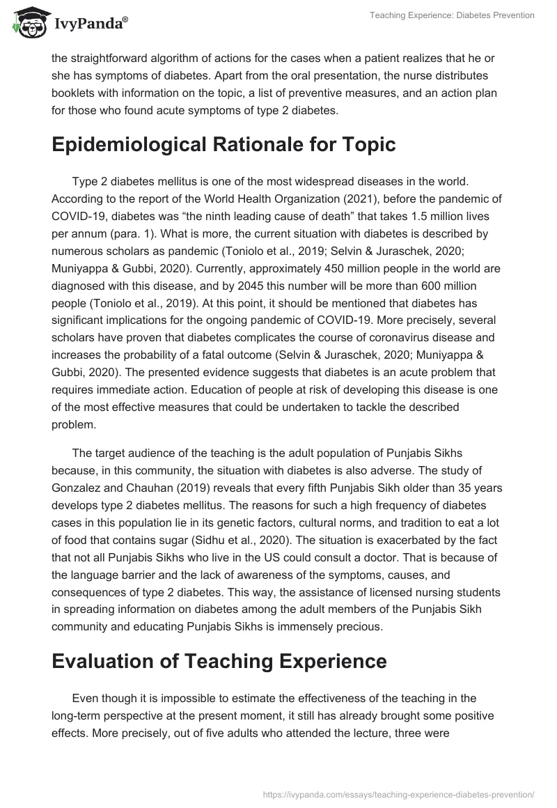 Teaching Experience: Diabetes Prevention. Page 2