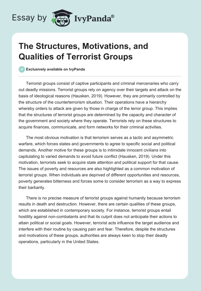 The Structures, Motivations, and Qualities of Terrorist Groups. Page 1