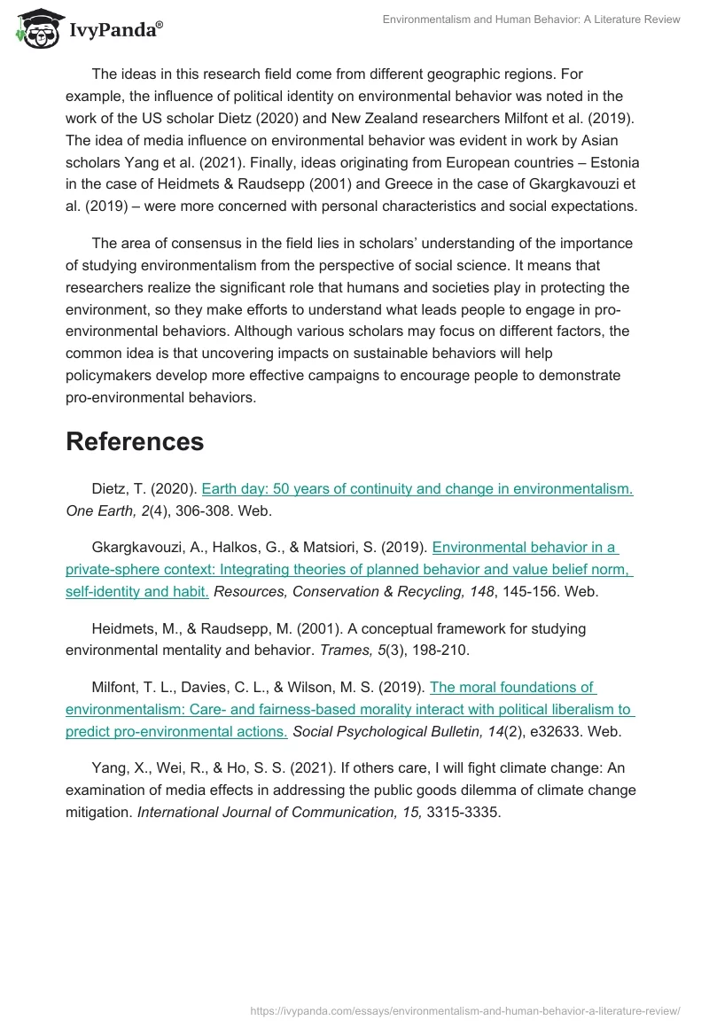 Environmentalism and Human Behavior: A Literature Review. Page 3