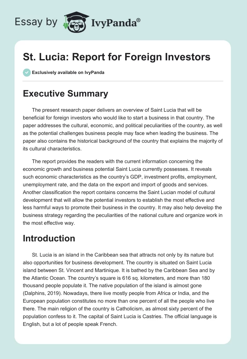 St. Lucia: Report for Foreign Investors. Page 1