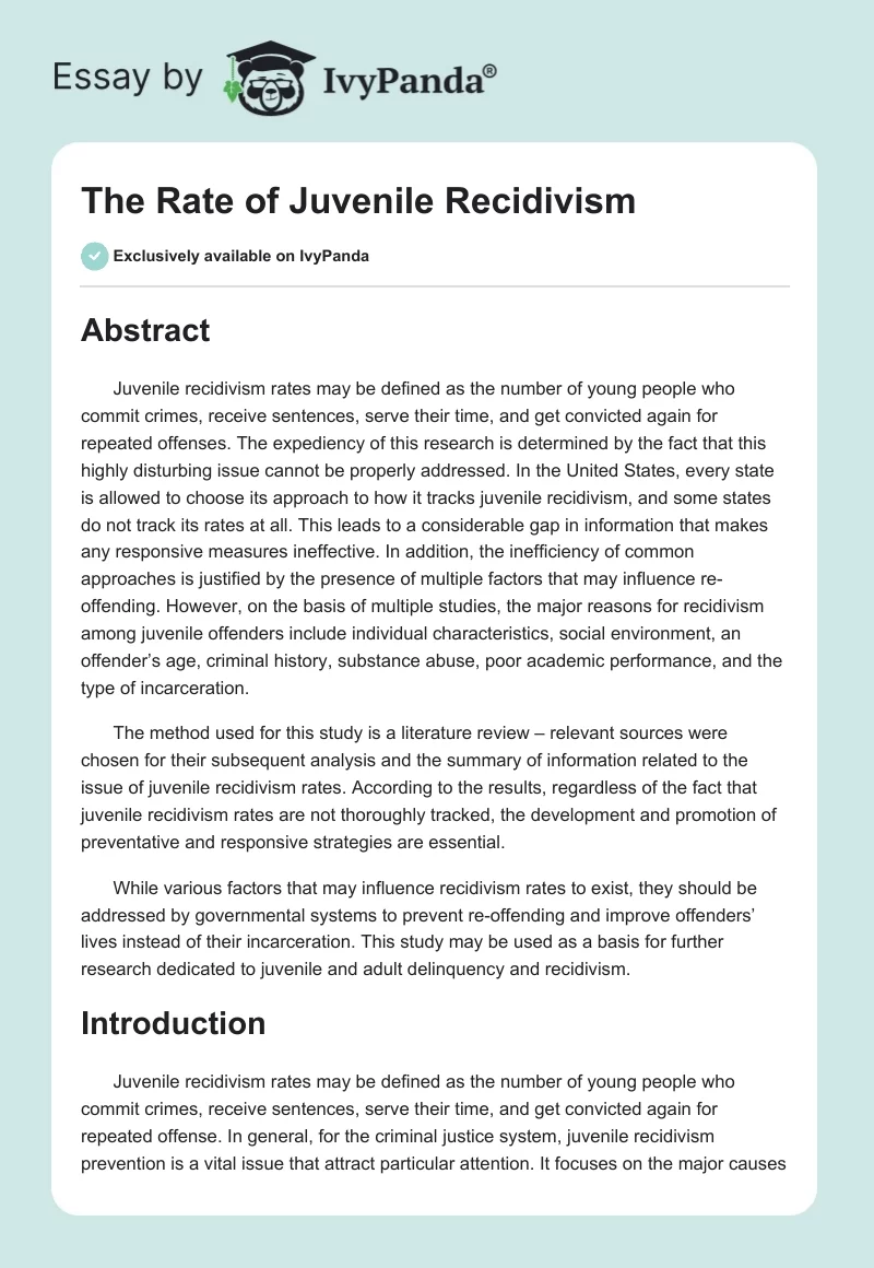 The Rate of Juvenile Recidivism. Page 1