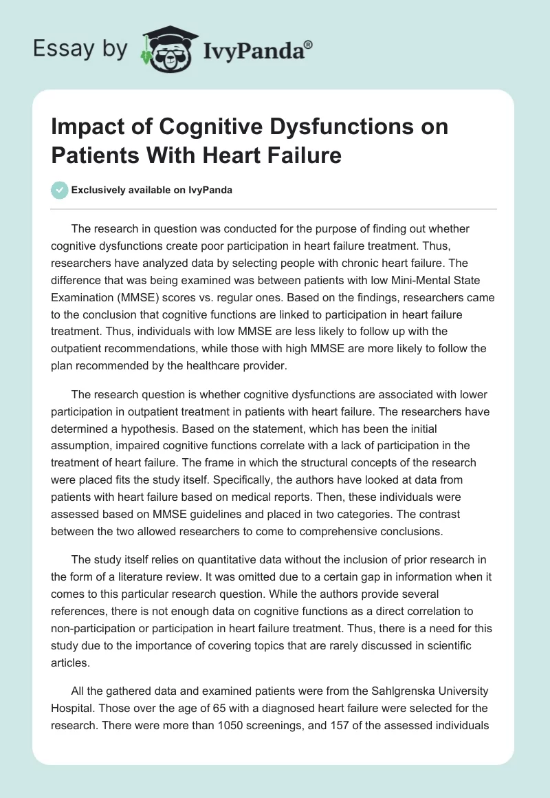 Impact of Cognitive Dysfunctions on Patients With Heart Failure. Page 1
