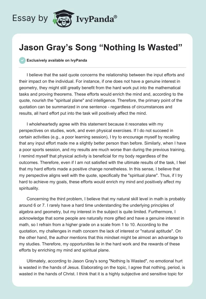 Jason Gray’s Song “Nothing Is Wasted”. Page 1