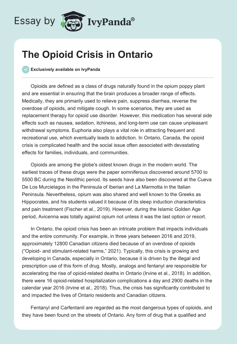 The Opioid Crisis in Ontario. Page 1