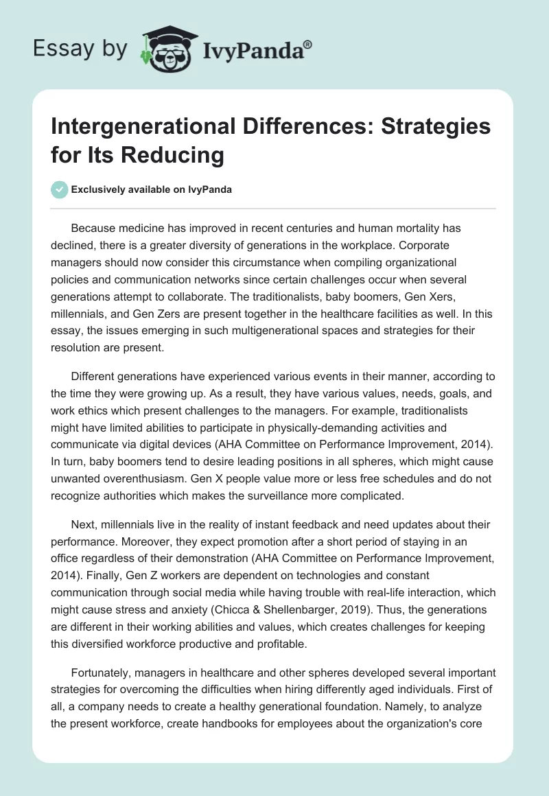 Intergenerational Differences: Strategies for Its Reducing. Page 1