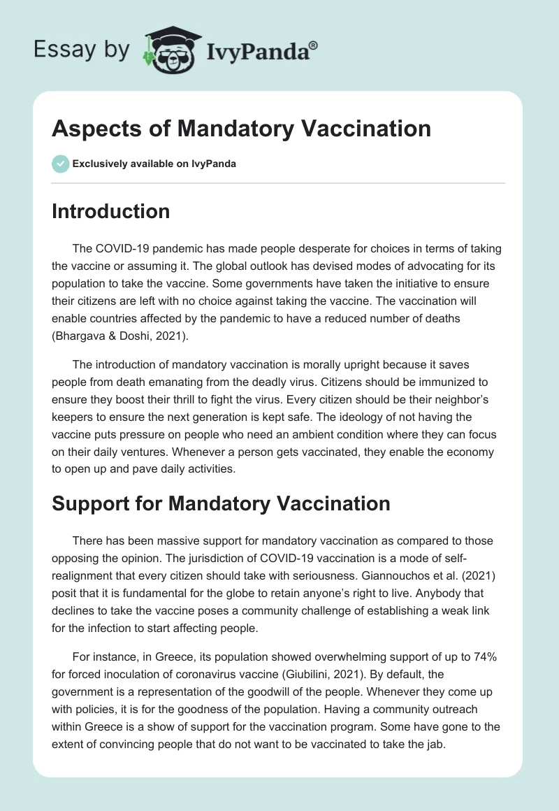 Aspects of Mandatory Vaccination. Page 1