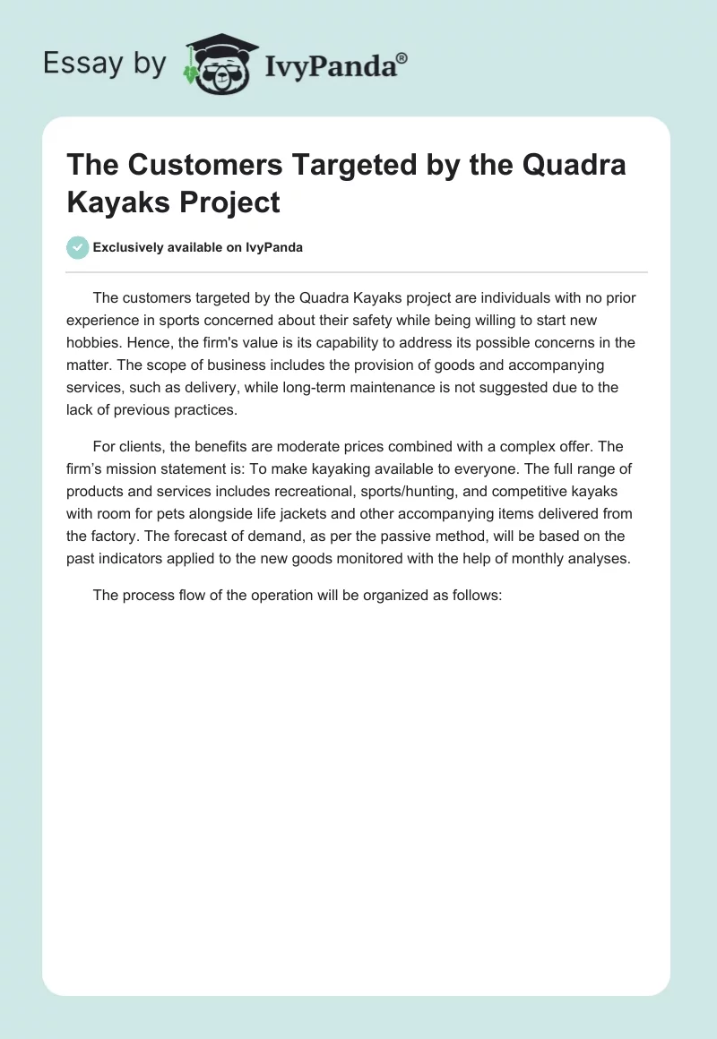 The Customers Targeted by the Quadra Kayaks Project. Page 1