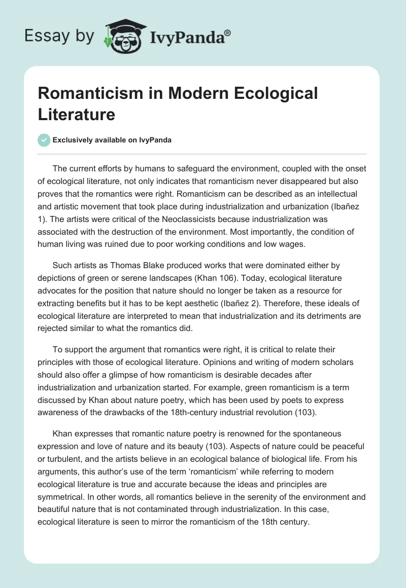 Romanticism in Modern Ecological Literature. Page 1