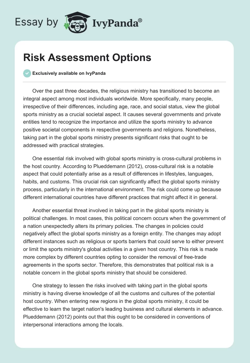 Risk Assessment Options. Page 1