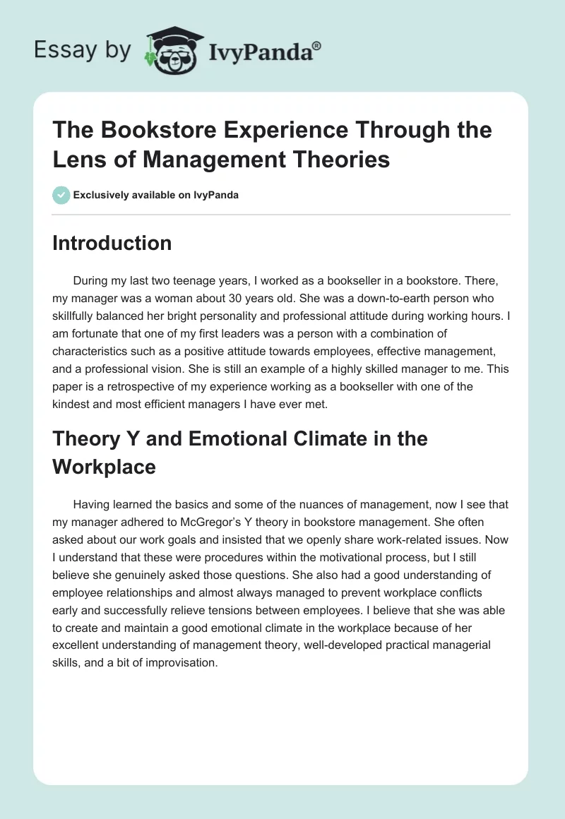 The Bookstore Experience Through the Lens of Management Theories. Page 1