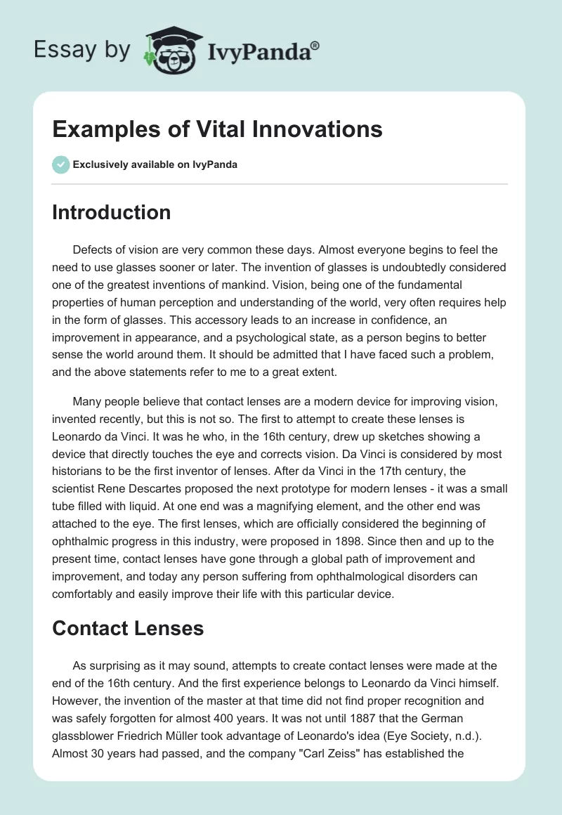 Examples of Vital Innovations. Page 1
