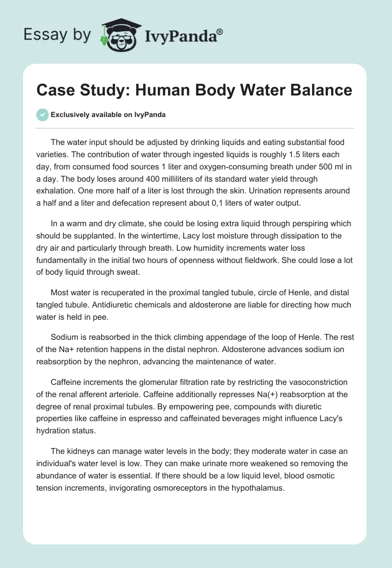 Case Study: Human Body Water Balance. Page 1