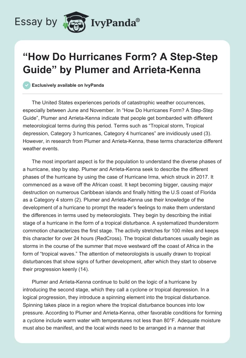 “How Do Hurricanes Form? A Step-Step Guide” by Plumer and Arrieta-Kenna. Page 1