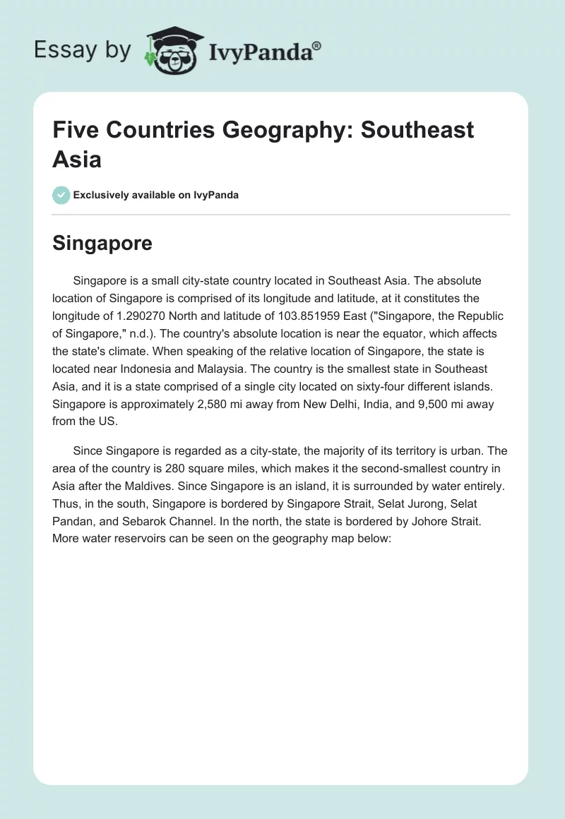 Five Countries Geography: Southeast Asia. Page 1