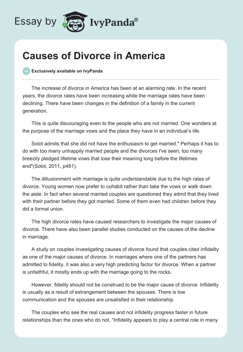 Causes of Divorce in America. Page 1