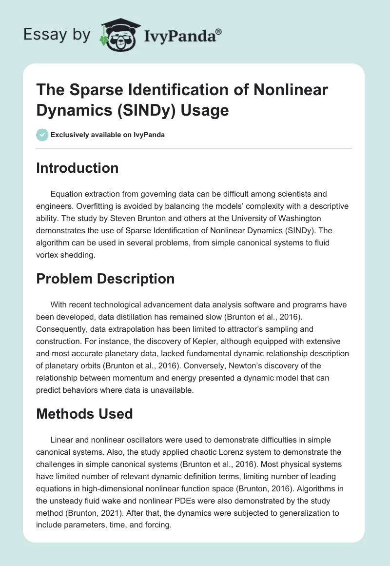 The Sparse Identification of Nonlinear Dynamics (SINDy) Usage. Page 1