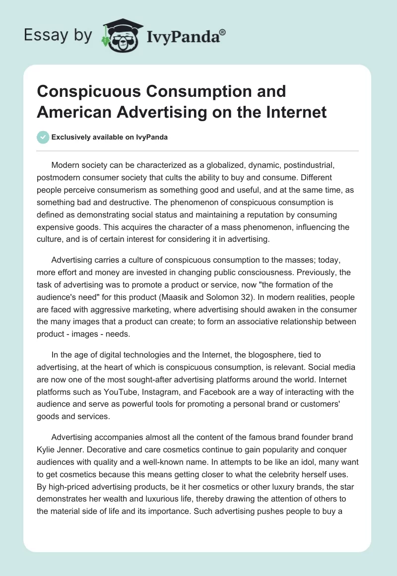 Conspicuous Consumption and American Advertising on the Internet. Page 1