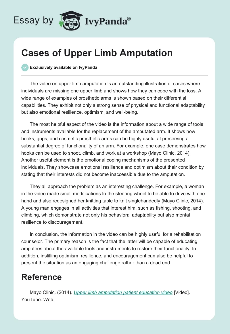Cases of Upper Limb Amputation. Page 1